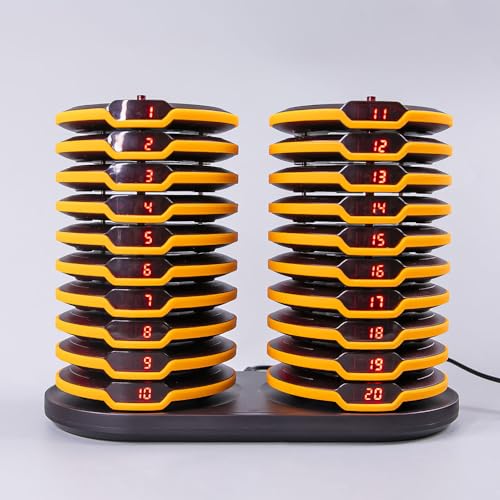 AGJ Restaurant Pager System Breakproof 20 Coaster Pagers Brown Wireless Beeper Buzzer