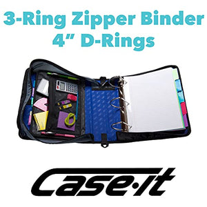 Case it King Sized Zip Tab 4-Inch D-Ring Zipper Binder with 5-Tab File Folder, Purple, Case of 4