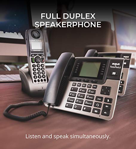 RCA U1000 Unison Base Station 4 Line Phone Systems for Small Business with Digital Receptionist Bundled with RCA U1100 Wireless Deskphone, U1200 Cordless Accessory Handset and 12 Blucoil AAA Batteries