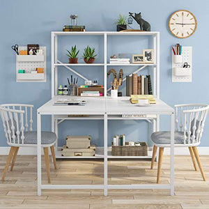 Tribesigns Double Computer Desks with 10 Storage Shelves, Dual Office Desk Study Table with Etagere Bookcase, 2 Writing Desk Workstation with Hutch Bookshelf for Two People Home Office, White