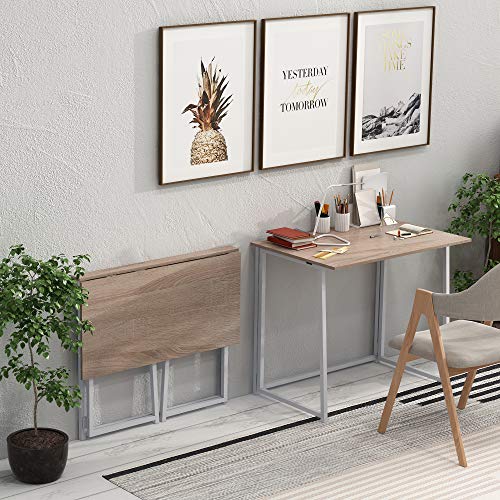 4NM 31.5" Small Desk No-Assembly Folding Computer Desk Home Office Desk Study Writing Table for Small Space Offices - Natural and White