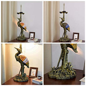 MANHONG Tiffany Style Male Bird Desk Lamp 20" Yellow Baroque Glass Lampshade