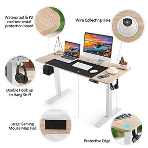 55 x 24 Inch Electric Standing Desk Adjustable Height, Sit-Stand Desk with Oversized Mouse Pad, Four Memory Heights, 27''-45'' Lifting Range Stand up Desk, Oak Tabletop with White Frame