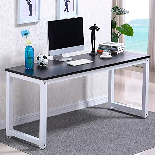 SWHJ Nordic Simple Square Metal Solid Wood Office Desk Compact Corner Computer Desk PC Laptop Desktop Study Writing Table Workstation for Home Office Study 120 X 60 X 75 cm, Black