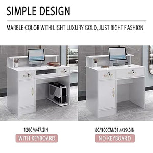 QUDEX Reception Desk Front Counter Desk with Lights - Salon/Office Checkout Table with Storage (Pink-B) 80*50*100cm