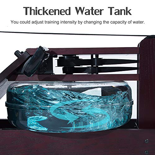 Real Relax Water Rowing Machine for Home Use, Water Adjustable Resistance Rower with LED Moniter for Full-Body Workout, Cardio Training Gym Fitness Indoor (Rower Cover Included), Dark Red Wood