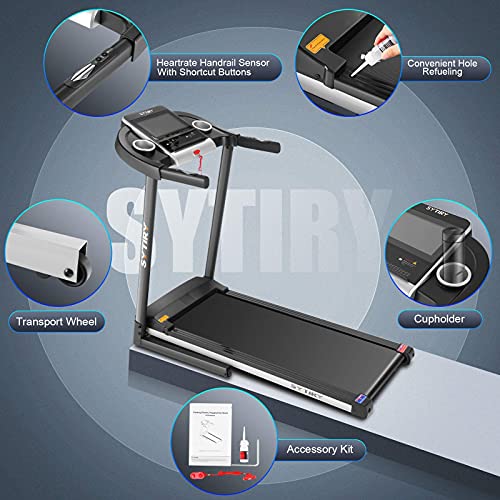 SYTIRY Treadmills for Home, Folding Treadmill with 10" HD TV Screen and WiFi,3.25hp Motor,Running Machine for Exercise with Workout Program, Hydraulic Drop, Heart Rate Sensor