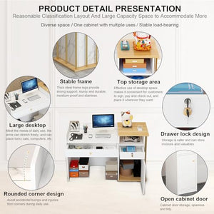 DZKJ Reception Desk with Lockable Drawer and Light-Blocking Feature, Front Counter Desk for Retail Checkout (140CM, Marble)