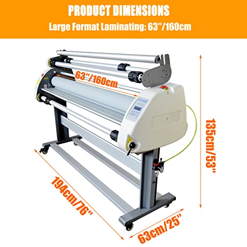 TECHTONGDA 63" Full-auto Wide Format Cold Roll Laminator Machine, Pneumatic Low Temp Laminating with Silicone Roller System + 4 Rolls Film