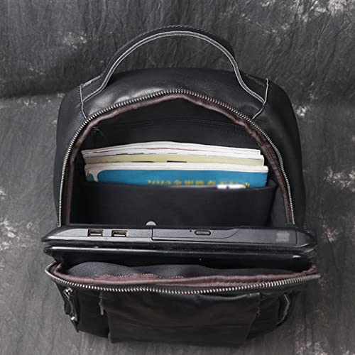 KTNG Travel Men's Leather Large Business Backpack,Cowhide School 15-inch Laptop Daypack, Women's Large-Capacity Travel Rucksack (Color : Black, Size : 11x31x44cm)