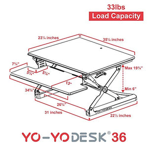 Yo-Yo DESK 36 Height-Adjustable Standing Desk. Superior sit-Stand Solution Suitable for All workstations and Standing Desk workplaces. (Black, 36")