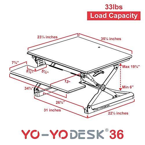 Yo-Yo DESK 36 Height-Adjustable Standing Desk. Superior sit-Stand Solution Suitable for All workstations and Standing Desk workplaces. (Black, 36")