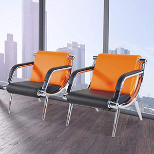 walnest Office Reception Chairs Set Guest Chair with Armrest Leather Room Sofa Padded Cushions Airport Hospital Bank (21-Seat,Orange and Black)