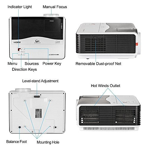 HD Projector 4200 Luminous Efficiency with 200" Max Display 50,000-Hours Led Lamp Life, Mobile Portable Home Theater Projector Support 1080p HDMI, Movie Gaming TV Projector for Phone DVD Player USB