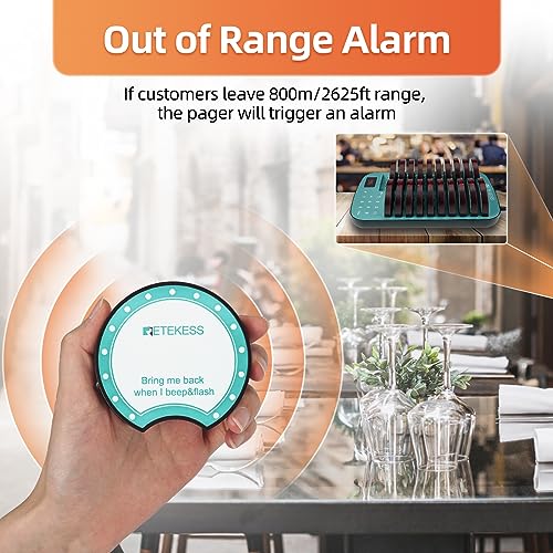 Retekess TD167F Long Range Pager System - 20 Coaster Pager for Restaurant, 800M Working Distance, Out of Range Alarm - Hotel, Club Buzzers