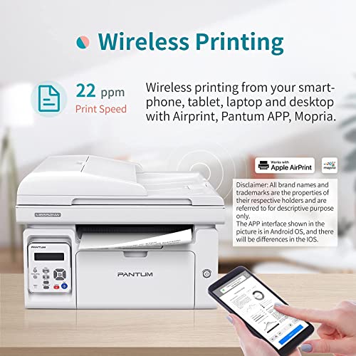 All in One Laser Printer Scanner Copier with Auto Document Feeder, Wireless Multifunction Black and White Laser Printer, Pantum M6552NW(W4G61A) White with PB-211EV Toner