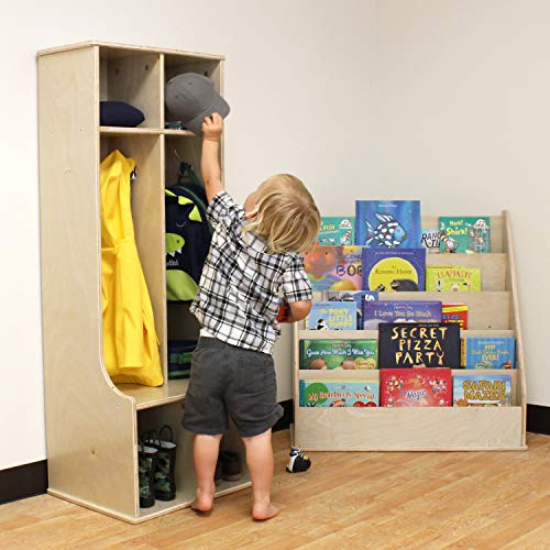 FDP Birch 2-Section Coat Locker with Bench, Storage Cubbies and Coat Hooks; Durable, Sturdy Furniture for Home, Daycare, Preschool, Classroom; Store Backpacks, Jackets, Shoes - Natural, 13138-NT