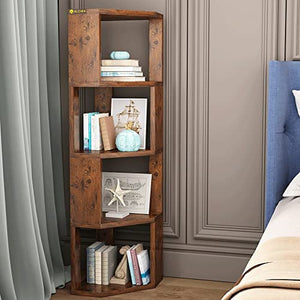 TEMKIN 4 Tier Corner Shelf Bookcase Wooden Display Bookshelf Storage Rack