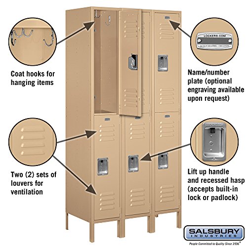 Salsbury Industries 62368TN-U Double Tier 36-Inch Wide 6-Feet High 18-Inch Deep Unassembled Standard Metal Locker, Tan Brown