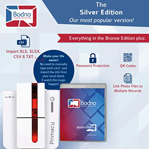 Evolis Primacy Dual Sided ID Card Printer & Complete Supplies Package with Bodno Silver Edition ID Software