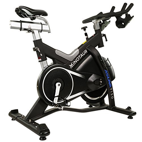 Sunny Health & Fitness ASUNA 7150 Minotaur Exercise Bike Magnetic Belt Drive Commercial Indoor Cycling Bike with 330 LB Max Weight, SPD Style / Cage Pedals and Aluminum Frame, Black