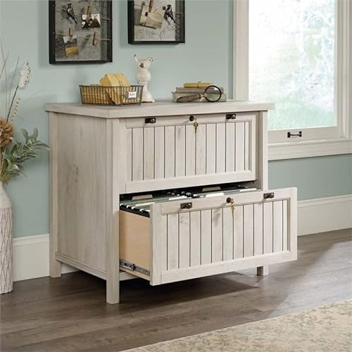 Home Square Executive Desk and Lateral File Set in Chalked Chestnut - 2 Piece Home Office Furniture
