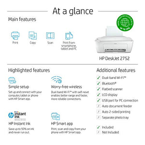 HP DeskJet 2752 Wireless All-in-One Color Inkjet Printer, Scan and Copy with Mobile Printing, 8RK11A (Renewed)