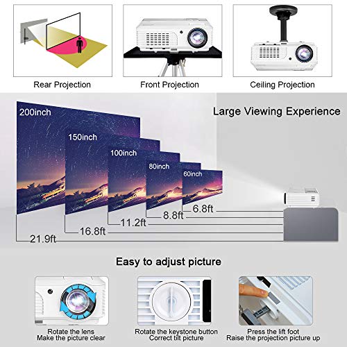 Wireless Bluetooth Projector Android WiFi 4400lm HD LED LCD Smart Video Proyector Support 1080P Airplay HDMI USB RCA VGA AV for Home Theater TV Outdoor Movie Smartphone DVD Game Consoles Laptops