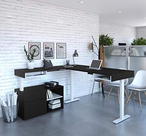 Bestar Viva L-Shaped Standing Desk with Credenza, 72W, Black & White