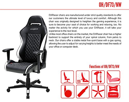 DXRacer Drifting Series OH/DF73/NW Racing Seat Office Chair Gaming Ergonomic adjustable Computer Chair with - Included Head and Lumbar Support Pillows (Black, White)