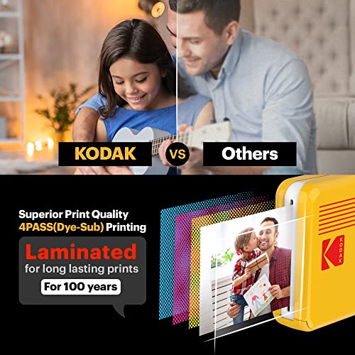 Kodak Mini 2 Retro 2.1x3.4” Portable Instant Photo Printer, Wireless Connection, Compatible with iOS, Android & Bluetooth, Real Photo, 4Pass Technology & Lamination Process, Premium Quality-White