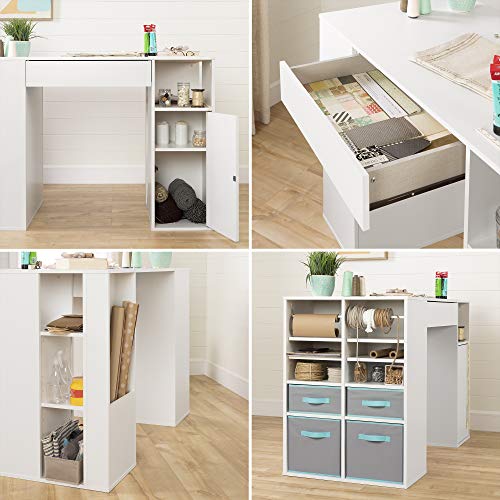 South Shore Crea Counter-Height Craft Table with Scratchproof Surface and Interchangeable Modules - 4 baskets included, Pure White