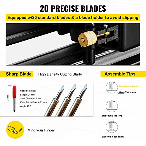 VEVOR 28 Inch Vinyl Cutter Machine with 20 Blades - 720mm Paper Feed - Sturdy Floor Stand - Adjustable Force and Speed