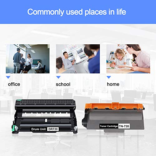 4 Pack Black TN-720 DR720 (2Toner+2Drum) Compatible Replacement for Brother DCP-8155DN 8510DN 8110DN 8150DN MFC-8710DW 8810DW 8910DW 8950DW/DWT HL-5470DW/DWT 6180DW/DWT 5440D 5450DN Series Printers
