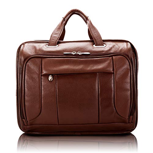 McKlein, S Series, River WEST, Pebble Grain Calfskin Leather, 15" Leather Fly-Through Checkpoint-Friendly Laptop Briefcase, Brown (15714)
