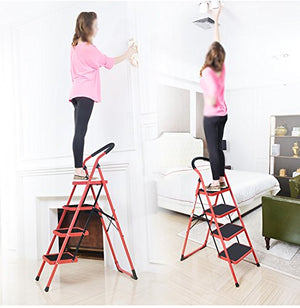 ZXL Step Ladders Household Fold 4 Steps Indoor Ladder Small Step Stool Holds Up to 150 Kg (Color : Red)