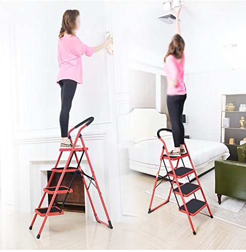 ZXL Step Ladders Household Fold 4 Steps Indoor Ladder Small Step Stool Holds Up to 150 Kg (Color : Red)