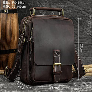 YZBMH Handmade Retro Men's Handbag Business Messenger Bag Casual Men's Bag Old Briefcase (Color : A, Size : 27 * 21 * 8cm)