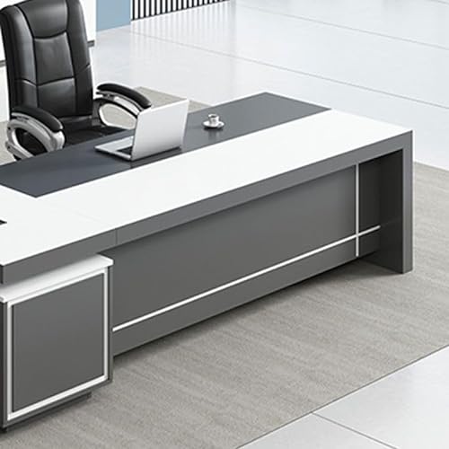 KWOKING Executive L-Shape Office Desk with Pedestal Base & Cable Management Grey - 71" L x 63" W