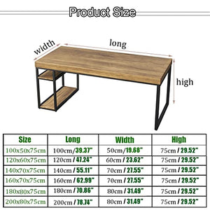 None Solid Wood Computer Desk with Storage Rack, Wrought Iron, 5cm Thick - 200x80x75cm