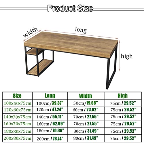 Solid Wood Computer Desk with Storage Rack, Wrought Iron, 5cm Thick - 200x80x75cm