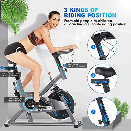 ANCHEER Stationary Exercise Bike, Indoor Cycling Bike Belt Drive system with APP, Adjustable Resistance, Heart rate sensor bar, Phone Holder, Comfortable Cushion, Quiet for Home Gym Cardio Exercise