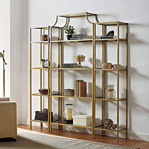 Crosley Furniture KF65004GL Aimee 3-Piece Etagere Bookcase Set - Gold and Glass