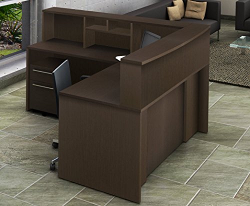 OfisLite 2066 Reception Center Desk Complete Group Including Mobile Filing Cart, Espresso, 5 Piece