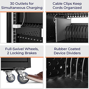 Stand Steady 4-Pack Line Leader 30 Unit Mobile Charging Cart with Locking Cabinets | UL Safety-Certified Charging Station for 30 Tablets, Laptops, or Chromebooks