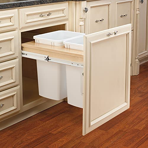 Rev-A-Shelf 4WCTM-24DM2-162 Double 35 Quart Top Mount Pull-Out Kitchen Waste Trash Container Bin for 20.75 in. Wide 1.63 in. Faceframe Cabinet, White