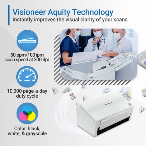 Visioneer Patriot PD45 Scanner, USB Duplex Office Document Scanner for PC, 50 PPM, ADF, White