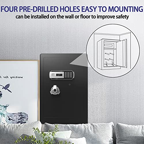 Safe Box,2.3 Cu. Ft Home Safe with Interior Cabinet Box, LED Light, Removable Shelf,LCD Screen Safety Box for Home Office, Storage Cash Jewelry Pistol Valuables