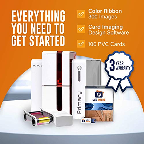 Evolis Primacy Single Sided ID Card Printer Machine & Supplies Bundle with Card Imaging Software (PM1H0000RS)