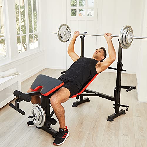 OppsDecor Weight Bench Adjustable Workout Bench Fitness Barbell Rack Strength Training for Home Gym (Carbon)
